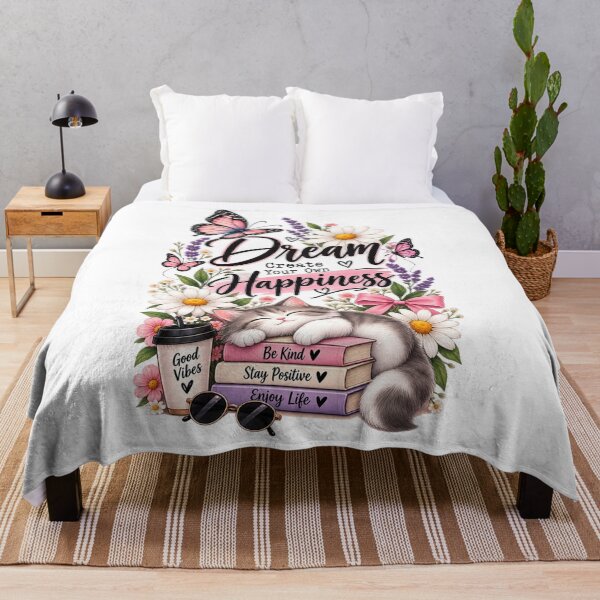 Item preview, Dream Create Your Own Happiness – Cute Cat & Butterfly Floral Design designed and sold by ✨ Daily Vibe Studio ✨.