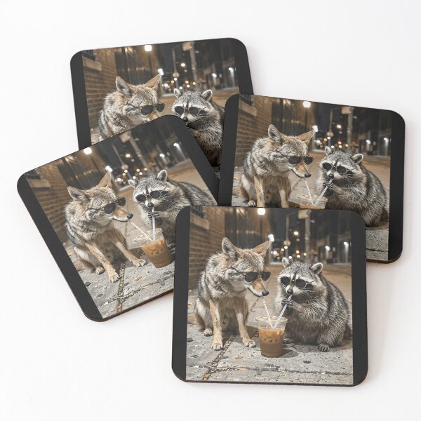 Item preview, Cool Coyote Raccoon Sunglasses Iced Coffee Friends Urban Wildlife designed and sold by CharlieConon.