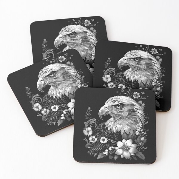 Item preview, Bald Eagle with Flowers Black and White Majestic Wildlife Floral Art Design designed and sold by inkoutninja.