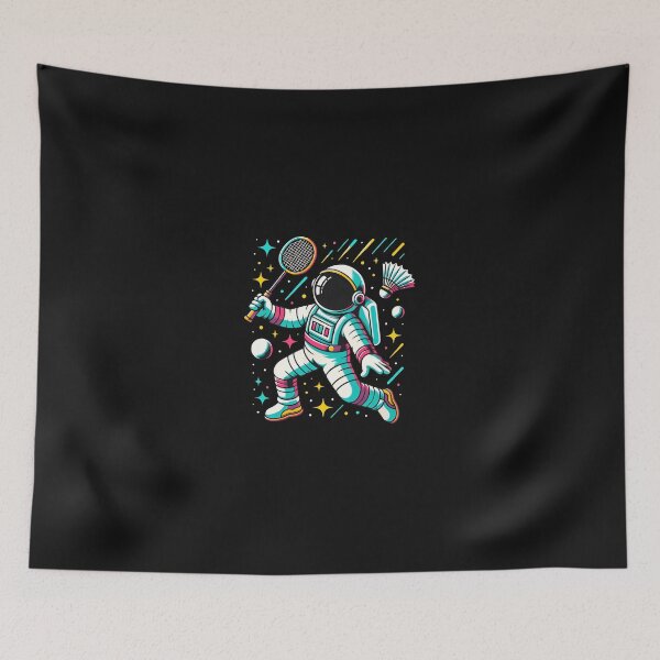 Item preview, Astronaut Playing Badminton in Space Retro Art designed and sold by unkngrauew.