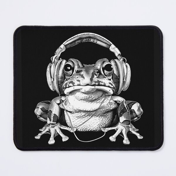 Item preview, Headphone Frog Music Lover Funny Black and White Amphibian Art Design designed and sold by inkoutninja.