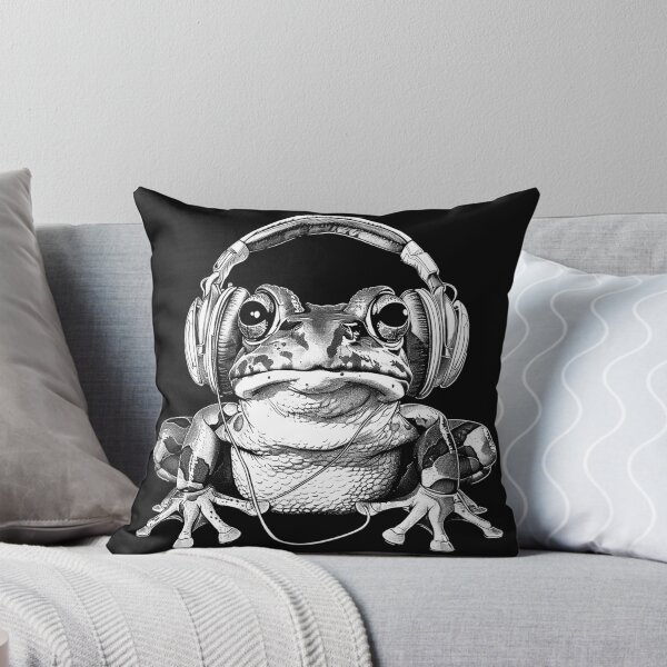 Item preview, Headphone Frog Music Lover Funny Black and White Amphibian Art Design designed and sold by inkoutninja.