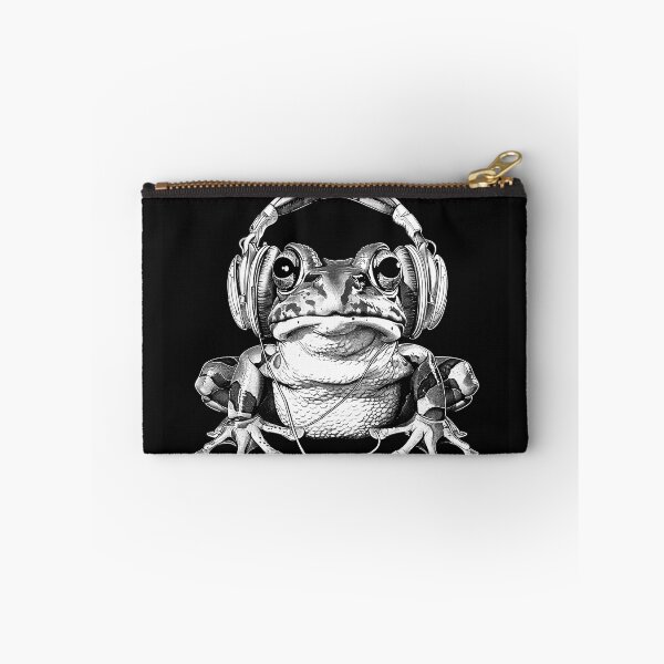 Item preview, Headphone Frog Music Lover Funny Black and White Amphibian Art Design designed and sold by inkoutninja.