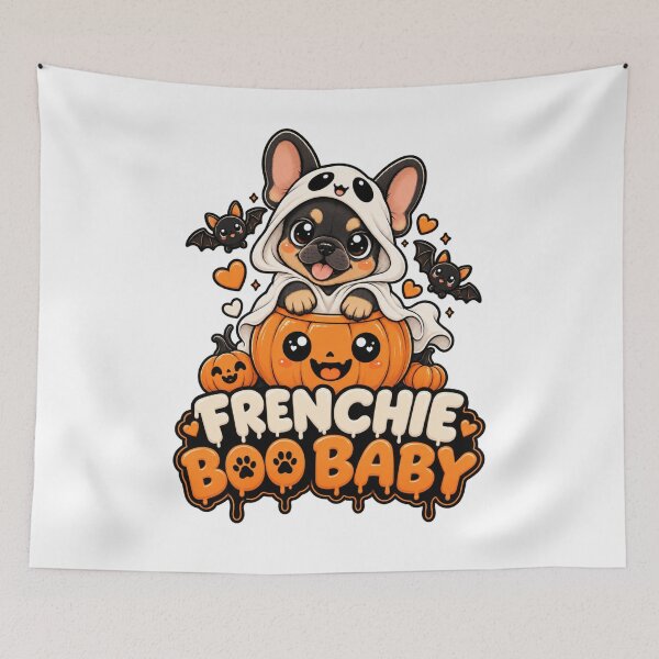 Aperçu de l'œuvre Frenchie Boo Baby | Cute French Bulldog Ghost Halloween Pumpkin créée et vendue par KnrNazimTHRE4DS.