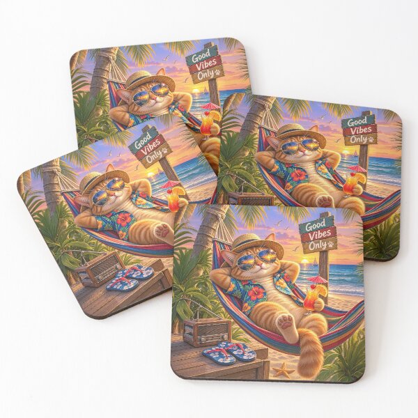 Item preview, Vacation Cat – Good Vibes Tropical Beach Sunset designed and sold by Ray's Photos & Art.