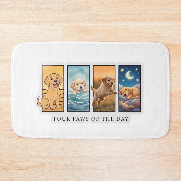 Item preview, Four Paws Golden Retriever Puppy Art designed and sold by Pawfect Vibes Hub.