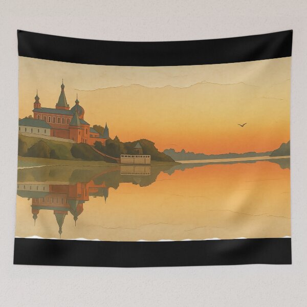 Item preview, St Nicholas Monastery Sunset River Reflection Vintage designed and sold by FestivityFinds.