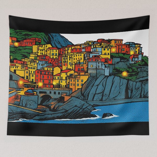 Item preview, Manarola Cinque Terre Italy Pop Art Retro Travel designed and sold by FestivityFinds.