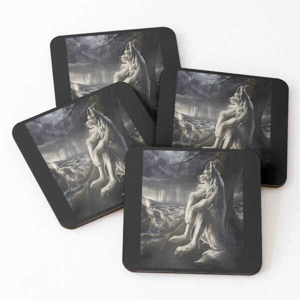 Item preview, Melancholic Lone Werewolf Sitting By Stormy Sea Fantasy designed and sold by Printing-My-Art.