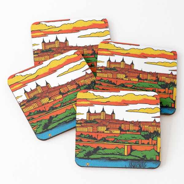 Item preview, Toledo Spain Vintage Pop Art Cityscape Sunset Poster designed and sold by FestivityFinds.