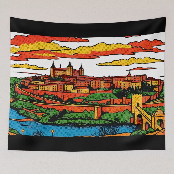 Item preview, Toledo Spain Vintage Pop Art Cityscape Sunset Poster designed and sold by FestivityFinds.