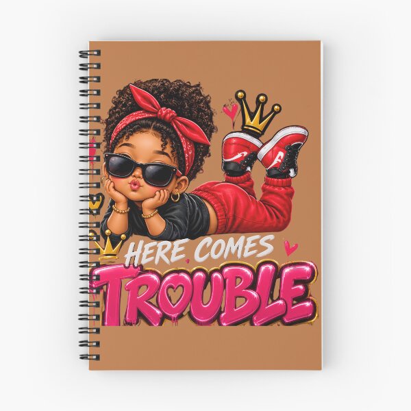 Item preview, Here Comes Trouble Cute Black Girl Red Bandana & Crown designed and sold by digitalbob60.