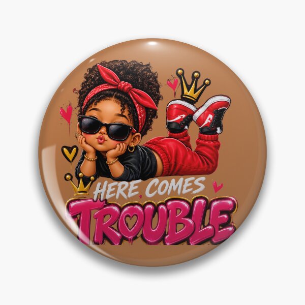 Item preview, Here Comes Trouble Cute Black Girl Red Bandana & Crown designed and sold by digitalbob60.