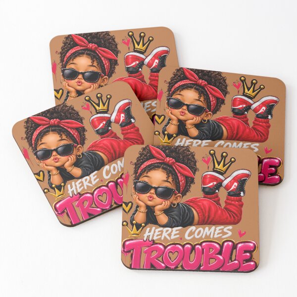 Item preview, Here Comes Trouble Cute Black Girl Red Bandana & Crown designed and sold by digitalbob60.