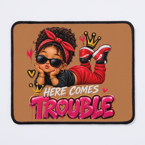 Item preview, Here Comes Trouble Cute Black Girl Red Bandana & Crown designed and sold by digitalbob60.
