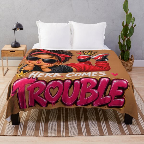 Item preview, Here Comes Trouble Cute Black Girl Red Bandana & Crown designed and sold by digitalbob60.