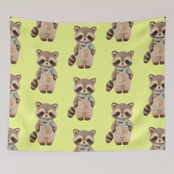 Item preview, Raccoon dungarees scarf cute textile plush toy aesthetic designed and sold by Mauswohn.
