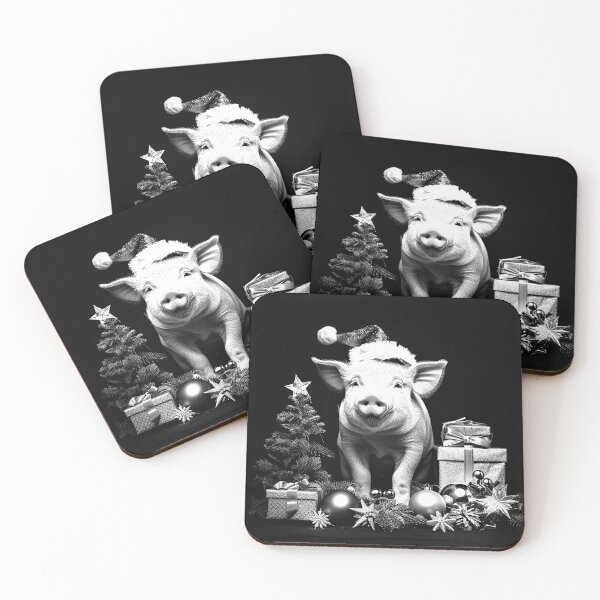 Item preview, Cute Christmas Piglet in Santa Hat with Gifts Holiday Art Design designed and sold by inkoutninja.