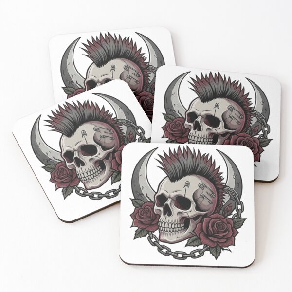 Item preview, Gothic Punk Mohawk Skull with Red Roses designed and sold by MaafiaArtsThai.