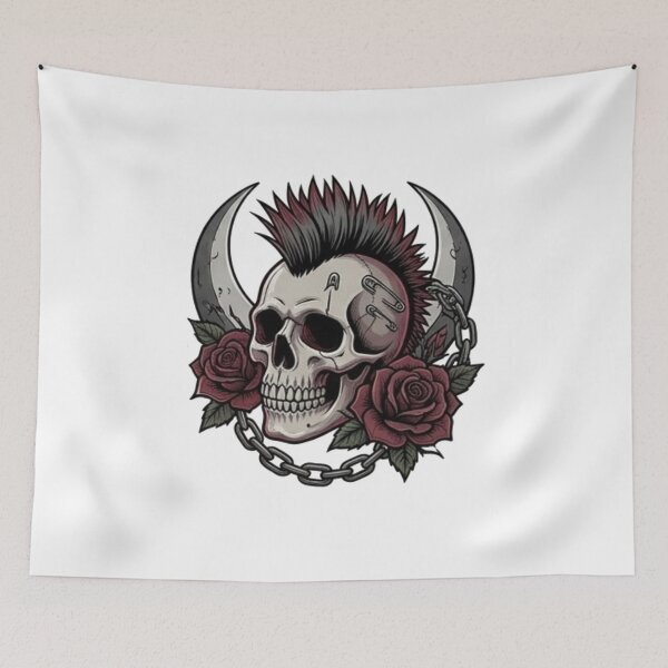 Item preview, Gothic Punk Mohawk Skull with Red Roses designed and sold by MaafiaArtsThai.