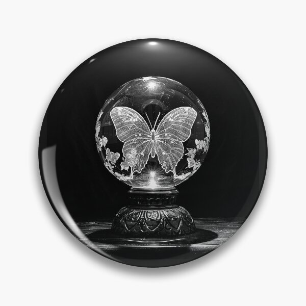 Item preview, Butterfly Crystal Ball Glass Orb Black and White Mystical Nature Art Design designed and sold by inkoutninja.
