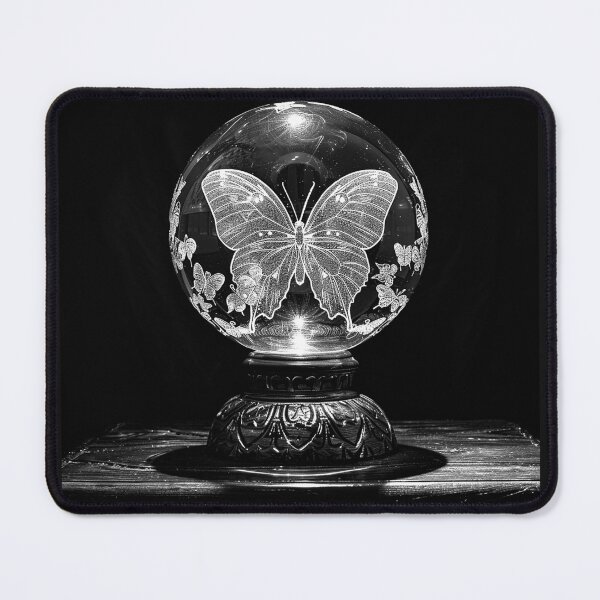 Item preview, Butterfly Crystal Ball Glass Orb Black and White Mystical Nature Art Design designed and sold by inkoutninja.