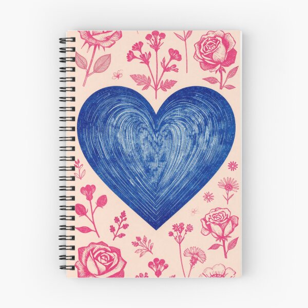 Item preview, Cobalt Blue Heart Linocut Floral Woodblock Print designed and sold by FestivityFinds.