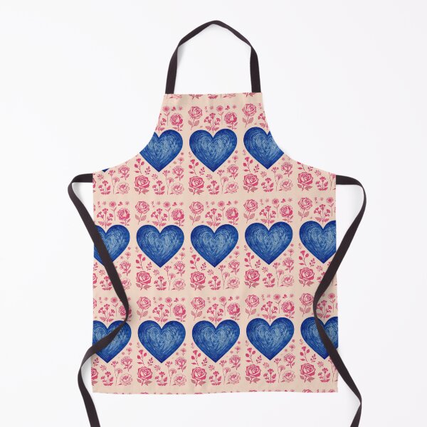 Item preview, Cobalt Blue Heart Linocut Floral Woodblock Print designed and sold by FestivityFinds.