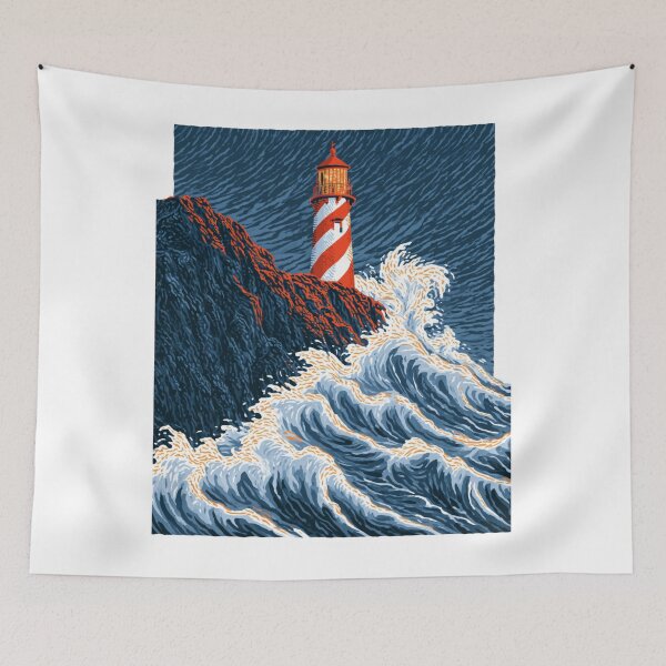 Item preview, Minimalist Lighthouse on Rocky Cliff Stormy Sea Art designed and sold by TrendyGalaxy.