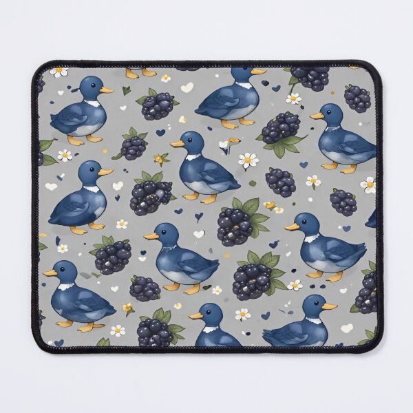 Item preview, Charming Whimsical Design Featuring Playful Blue Ducks Amidst Lush Blackberries and Delicate Flowers Set Against a Soft Gray Background designed and sold by Matt_Smith.