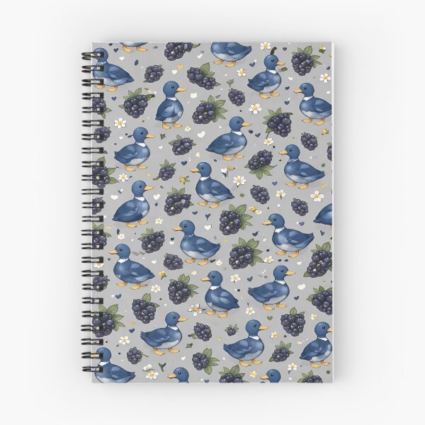 Item preview, Charming Whimsical Design Featuring Playful Blue Ducks Amidst Lush Blackberries and Delicate Flowers Set Against a Soft Gray Background designed and sold by Matt_Smith.