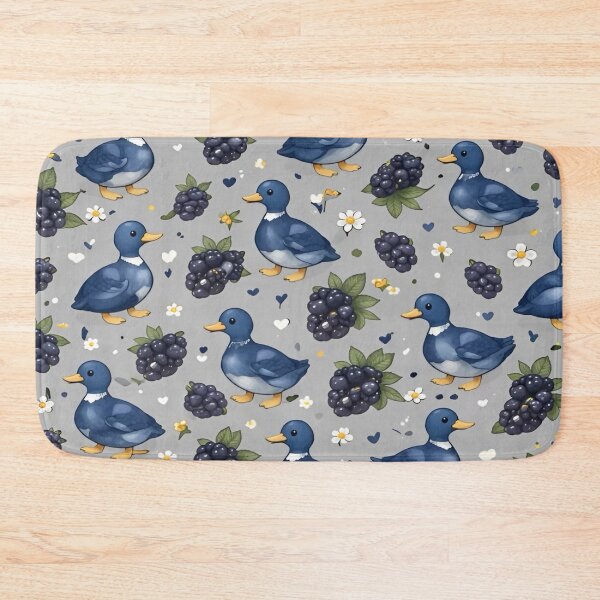 Item preview, Charming Whimsical Design Featuring Playful Blue Ducks Amidst Lush Blackberries and Delicate Flowers Set Against a Soft Gray Background designed and sold by Matt_Smith.