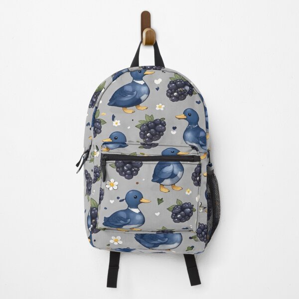 Item preview, Charming Whimsical Design Featuring Playful Blue Ducks Amidst Lush Blackberries and Delicate Flowers Set Against a Soft Gray Background designed and sold by Matt_Smith.