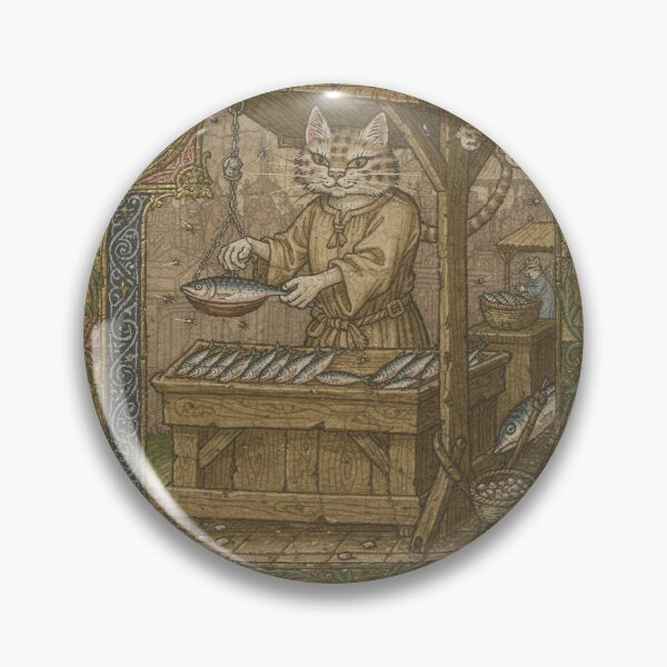 Item preview, Medieval Cat Fishmonger Weighing a Suspicious Herring Manuscript Art designed and sold by PictorialWhimsy.
