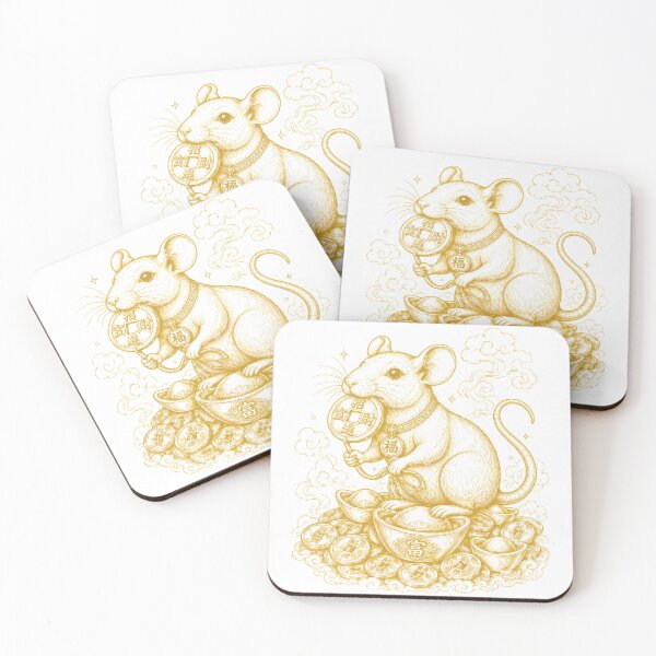 Item preview, Chinese Wealth Rat Gold Line Art designed and sold by Soluna Studio.