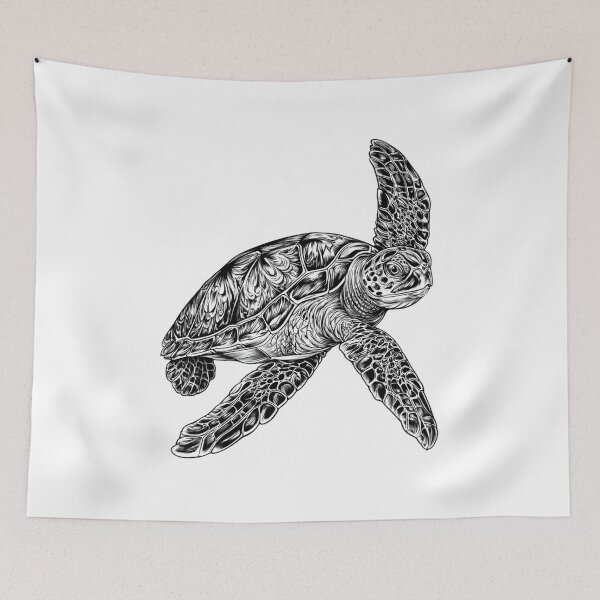 Item preview, Intricate Sea Turtle Swimming Line Art Tattoo Design designed and sold by TrendyGalaxy.