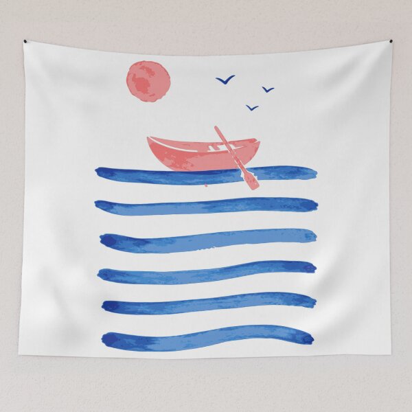 Aperçu de l'œuvre Illustration minimaliste de barque à rames, art côtier, illustration océanique, décoration de maison de plage, œuvre d'art nautique créée et vendue par Studio pod Burom.