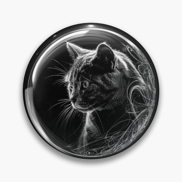 Item preview, Black Cat in Crystal Orb Mystical Gothic Feline Black and White Art Design designed and sold by inkoutninja.