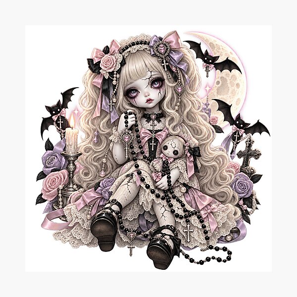 Item preview, Rosary & Ribbons Doll | Pastel Gothic Porcelain Art designed and sold by DmaarGroup.