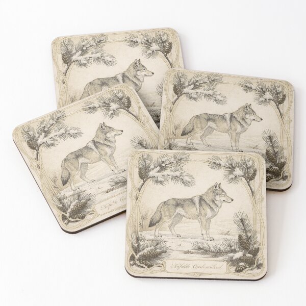 Item preview, Art Nouveau Wolf Among Winter Pines in Gold designed and sold by PictorialWhimsy.