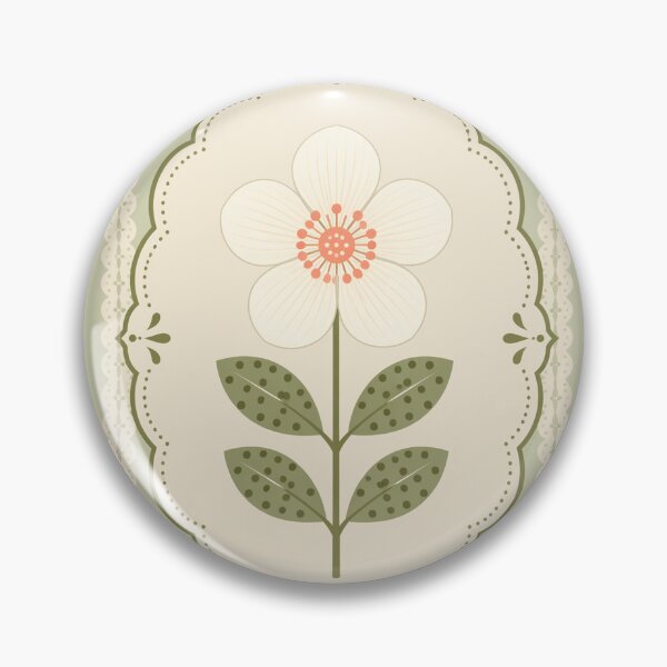 Item preview, Retro Folk Flower Medallion Sage Green Vintage designed and sold by FestivityFinds.