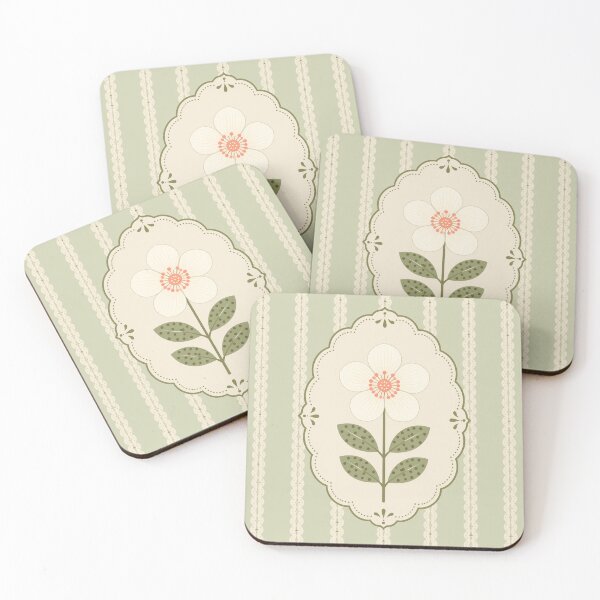 Item preview, Retro Folk Flower Medallion Sage Green Vintage designed and sold by FestivityFinds.
