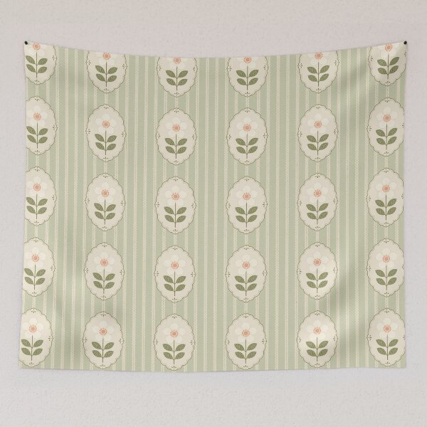 Item preview, Retro Folk Flower Medallion Sage Green Vintage designed and sold by FestivityFinds.