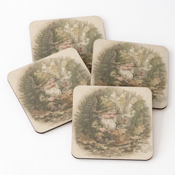 Item preview, Moss Gnome Reading Tea Leaves in an Acorn Cup designed and sold by PictorialWhimsy.