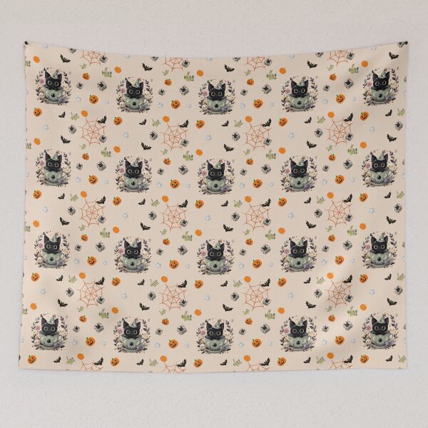 Item preview, Black Cat Halloween Seamless Pattern Cute designed and sold by Soluna Studio.