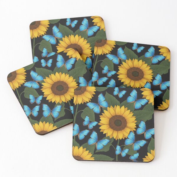 Item preview, Sunflowers and Blue Morpho Butterflies Dark Floral designed and sold by FestivityFinds.