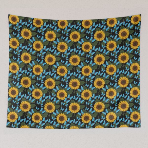 Item preview, Sunflowers and Blue Morpho Butterflies Dark Floral designed and sold by FestivityFinds.
