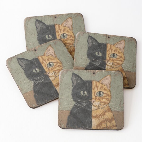 Item preview, Two-Tone Chimera Cat Folk Portrait designed and sold by PictorialWhimsy.