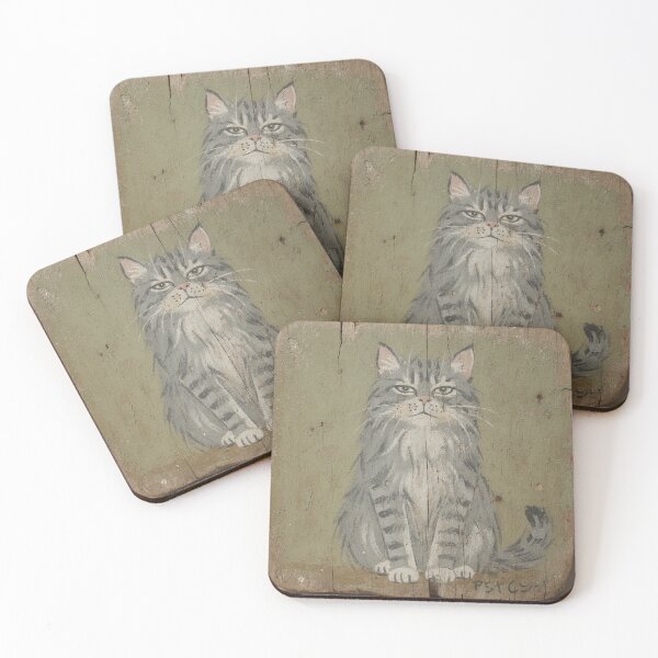 Item preview, Elderly Grey Cat Who Has Seen Enough Folk Art designed and sold by PictorialWhimsy.