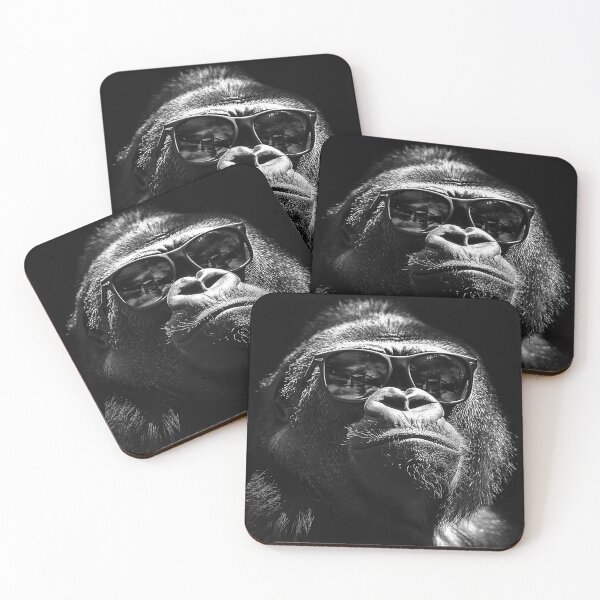 Item preview, Cool Gorilla Wearing Sunglasses Black and White Primate Portrait Art Design designed and sold by inkoutninja.